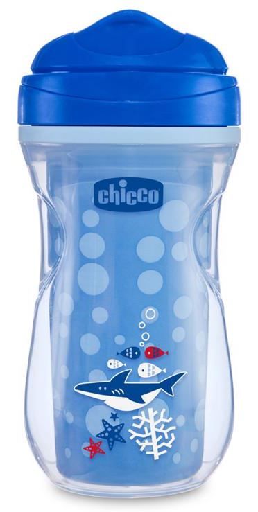 Chicco Hrnček Active termo s tvrdým náustkom 200 ml, modrý, žralok 14m +